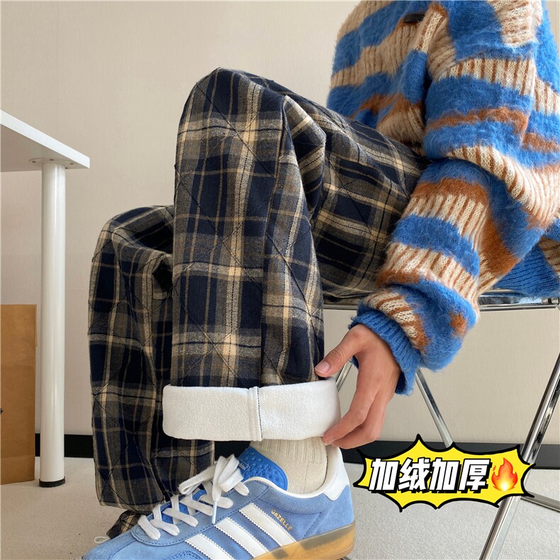 抖音品质冬季新款加绒保暖格子宽松休闲裤B315-K862JR-p65控88图片
