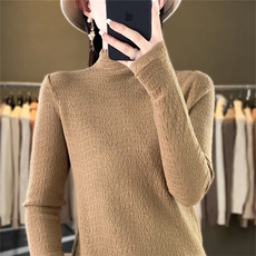 时尚百搭黑色高领仿羊毛针织衫修身显瘦长袖打底衫，女装针织衫/毛衣，暖姿羊绒