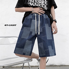美式ins高街牛仔短裤小众百搭拼接渐变牛仔裤K2309-P45控68，男装牛仔裤，电商A062