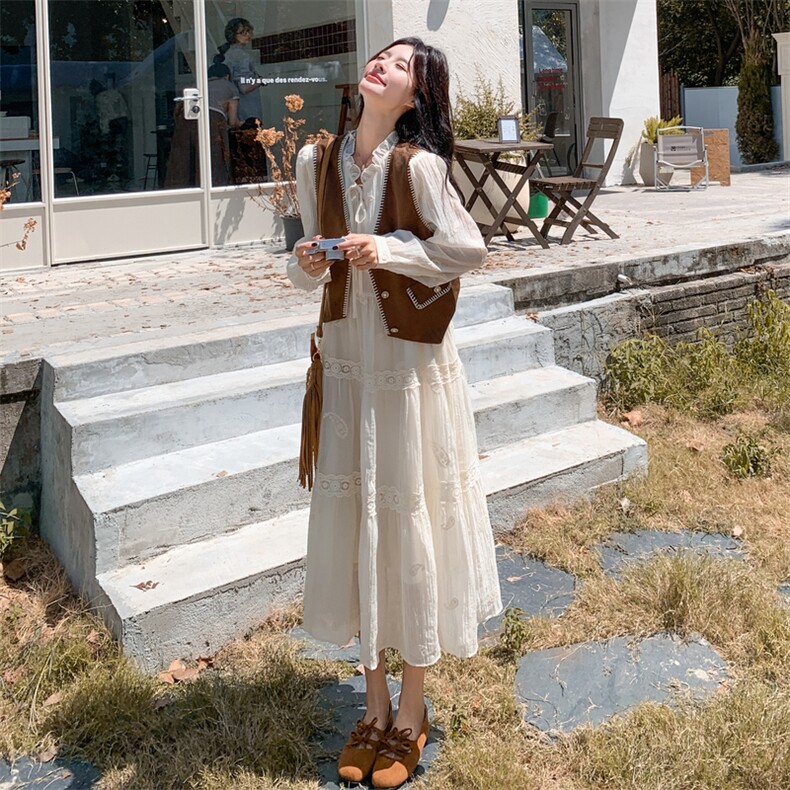 甜美减龄马甲蕾丝连衣裙两件套女春秋2025新款独特漂亮巨好看裙子,女装套装/套裙,2C032