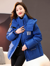 现货2024年冬季新g标90绒克莱因蓝白鸭绒羽绒服女宽松短款面包服，女装羽绒服，梦懿尔
