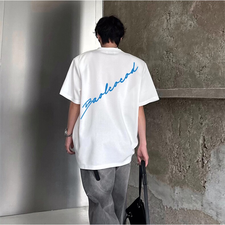 抖音得物供货210克现货宽松纯棉美式潮牌印花落肩袖纯棉T恤AT2199图片