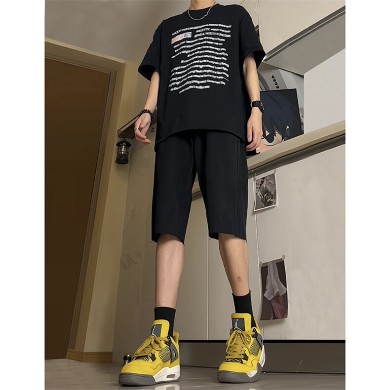 现货 夏季黄泥色牛仔毛边短裤美式宽松五分中裤男 K5811-P35 控58图片