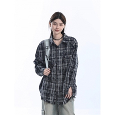 1506A/GJ060/P45美式复古重工毛边格子衬衫女，男装衬衫，星座1506A
