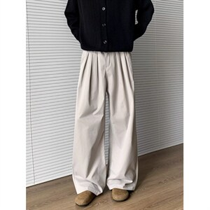 韩版直筒凉感弯刀西裤男士阔腿百搭阔腿褶皱拖地休闲裤CX2205，男装西裤，星座516A