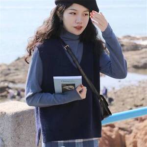 V领针织马甲女秋季新款设计感叠穿坎肩宽松慵懒风短款毛衣背心图片