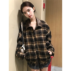 B997-P86美式复古翻领格子夹克男女2025秋季新款宽松百搭棒球服，男装T恤，电商B323A