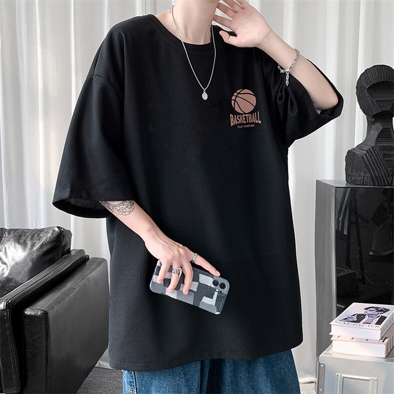 HT73237-P22 华夫格t恤男短袖男大码五分袖  短句风图片
