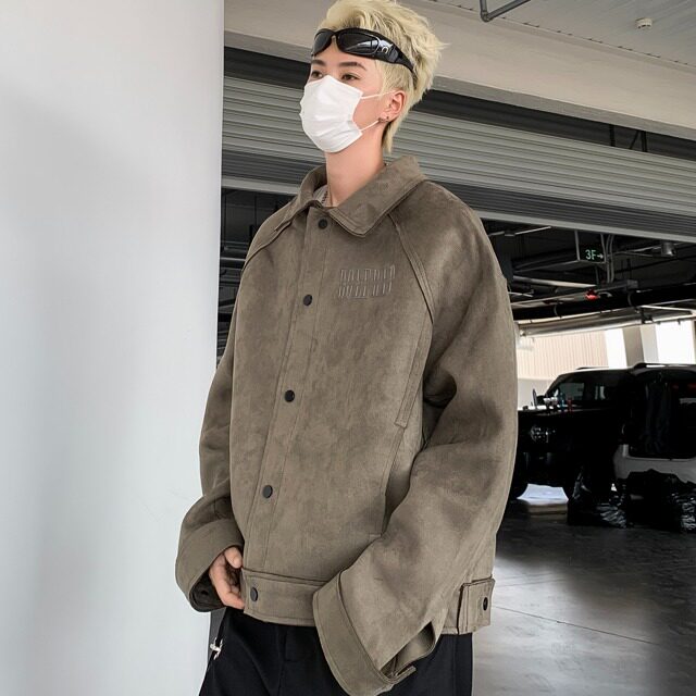 美式复古麂皮短款夹克外套男女宽松春季慵懒中性风棒球服,男装夹克,星座716-3