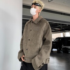 美式复古麂皮短款夹克外套男女宽松春季慵懒中性风棒球服，男装夹克，星座716-3