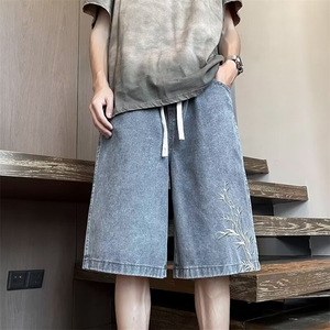 新中式风刺绣牛仔裤男款直筒短裤潮 ND232 P38图片