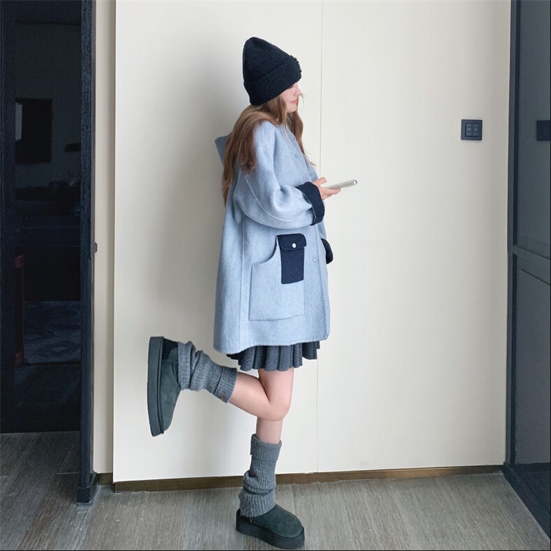 新款xian货拼色连帽双面呢AD939-P285K408,女装毛呢外套,2B187