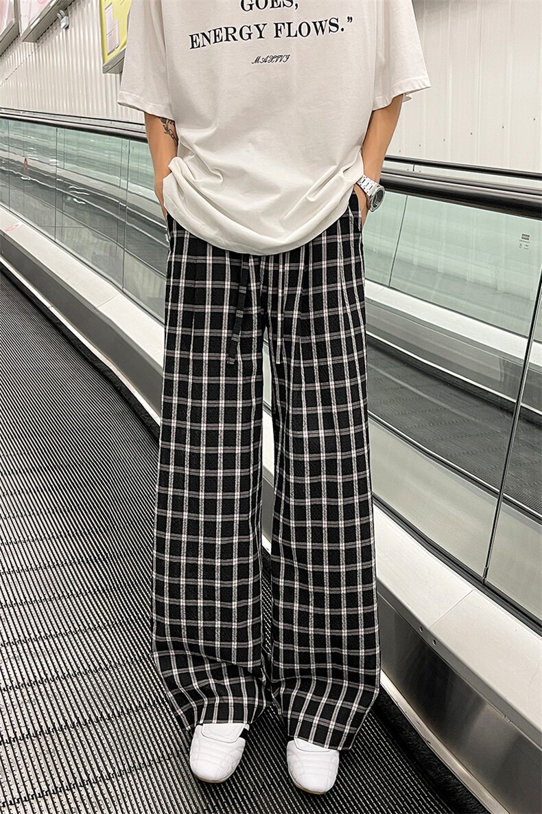 复古格子休闲裤港风阔腿男女宽松慵懒拖地裤5X1059-TP2549,男装休闲裤,电商A102