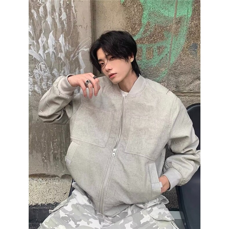 869-P62重磅水洗牛仔外套男士秋季潮牌宽松立领vintage潮流痞帅，男装工装外套，电商B323A