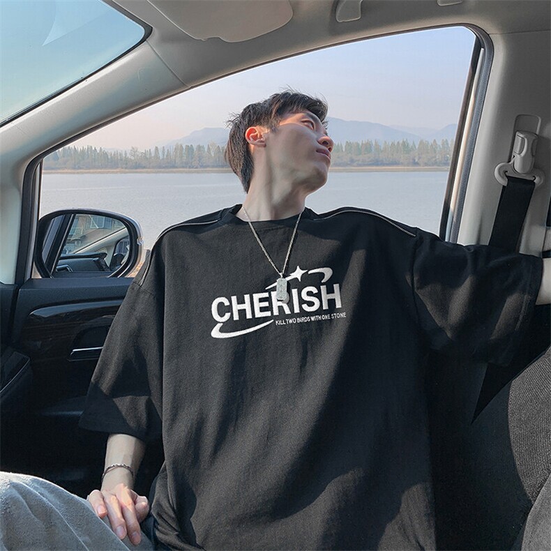 新款重磅短袖T肩上拉链印花刺绣短袖TX891-P38，男装T恤，星座222-2（原202-8）