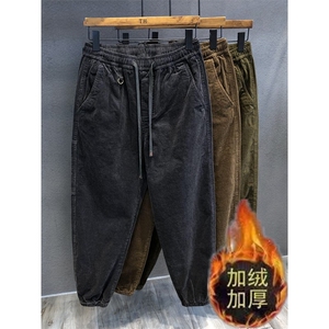 加绒重磅复古灯芯绒潮牌休闲裤男士宽松束脚运动裤卫裤图片