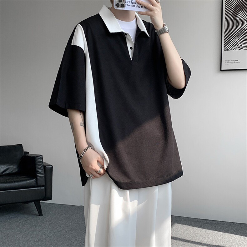 8XL-M拼接撞色短袖t恤男款夏季新款半袖POLO衫加肥加大码DT004P38,男装T恤,电商B312