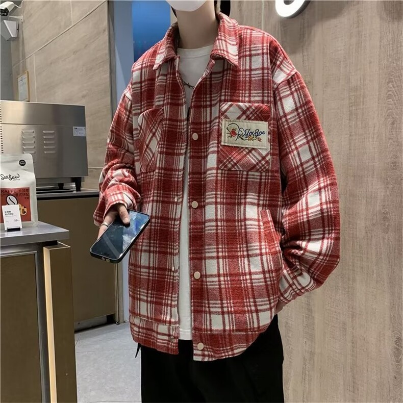 秋季嘻哈新款港风等拼接格子宽松夹克男女休闲百搭外套LS6599P60,男装夹克,星座1013-5
