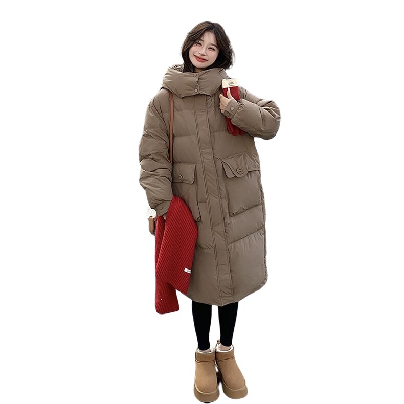 咖色连帽长款宽松加厚羽绒服90白鸭绒2527-P365-K528,女装羽绒服,2C159