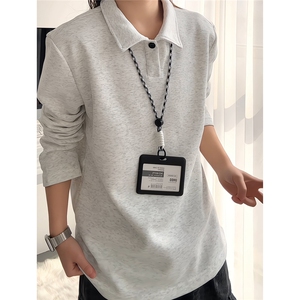 美式复古纯色翻领套头卫衣男女宽松休闲百搭POLO衫T恤W4710-特P26图片