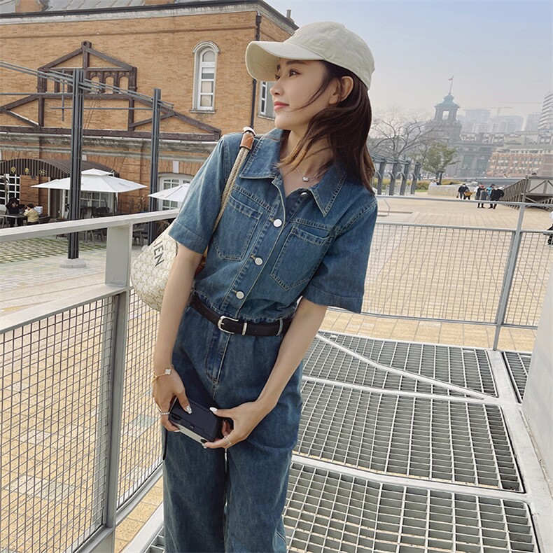 现货-现货2023夏季新品时尚休闲连体短袖长裤送腰带,女装连体裤,新思路