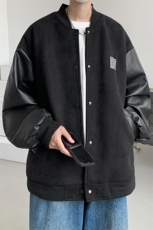 ！男士鹿皮绒夹克PU皮拼接棒球服外套JK191P85加棉P100控138，男装夹克，电商B220