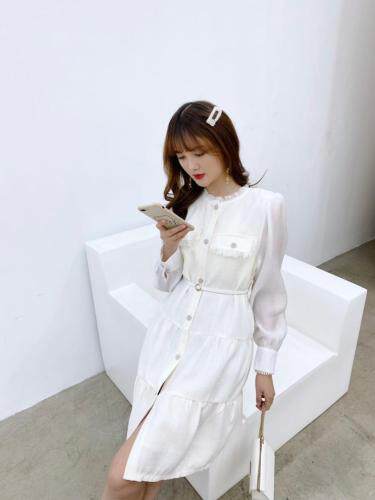 小香风粗花呢拼接连衣裙，女装连衣裙，凯宝莉