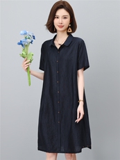 天丝连衣裙女夏季2026新款宽松遮肚子大码洋气衬衫裙妈妈休闲裙子，女装连衣裙，独衣靓