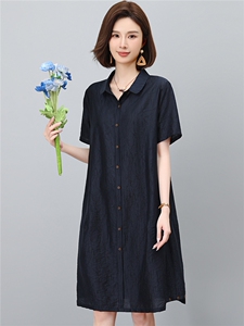 天丝连衣裙女夏季2026新款宽松遮肚子大码洋气衬衫裙妈妈休闲裙子图片