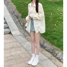 竖条纹肌理感防晒长袖衬衫春秋百搭纯色衬衣，男装防晒衣，星座1210-1