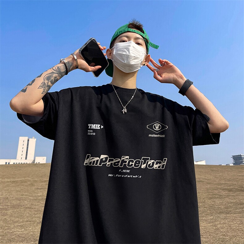 抖音得物二开现货220克夏装重磅美式高街宽松短袖t恤MT187,男装T恤,电商A486-1