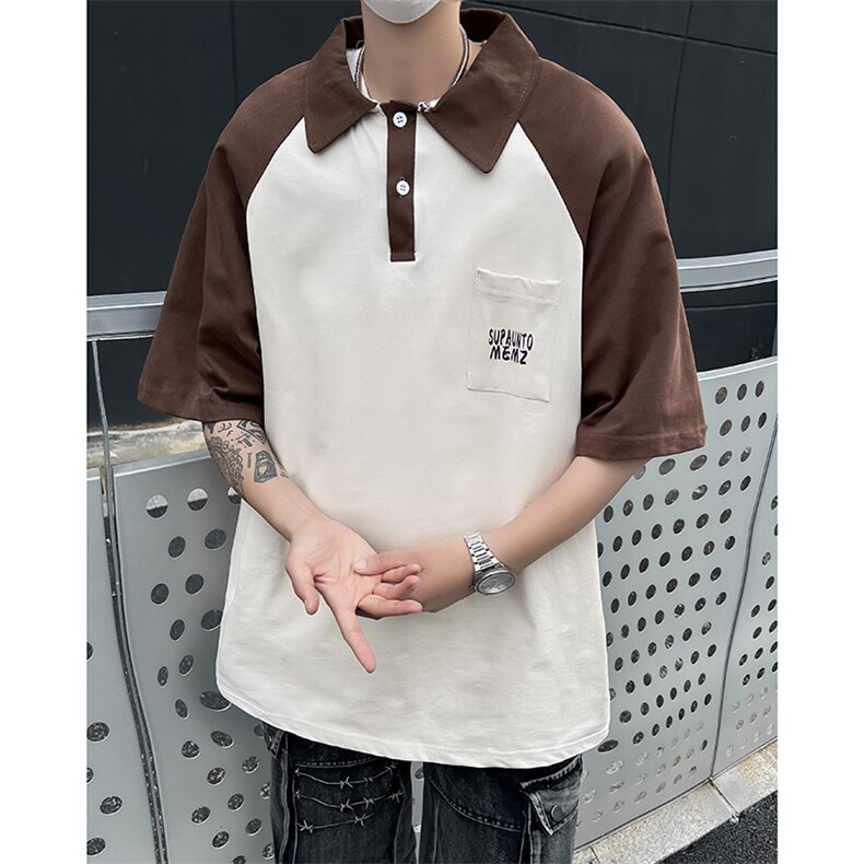 夏款男短袖POLO衫字母印花拼色宽松T恤衫T0130P45,男装Polo衫,星座1013-1