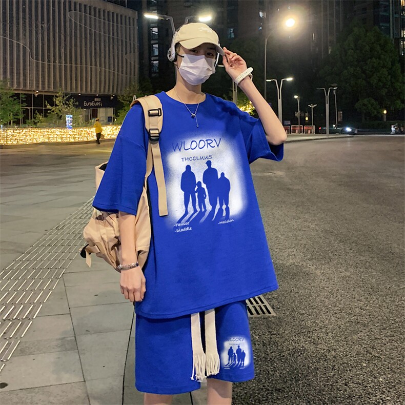 华夫格套装男夏季运动短袖短裤两件套青少年男士夏装搭配一套帅气,男装休闲套装,电商B367