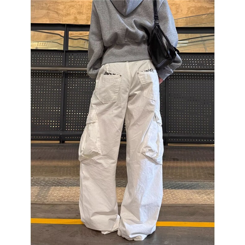 高腰阔腿牛仔裤女2025新款秋款超火宽松梨型身材白色直筒拖地裤子,男装牛仔裤,星座506A
