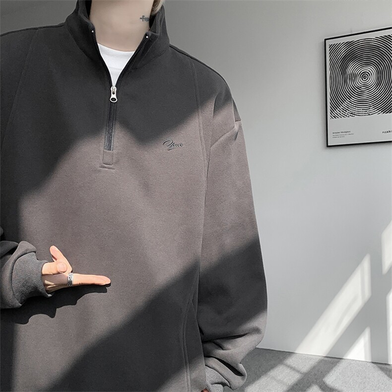 8XL-M重磅软糯美式半拉链立领卫衣男秋宽松大码复古POLO衫WY32P58,男装Polo衫,电商D206-1