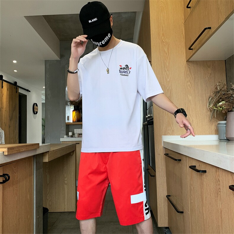 套装男短袖t恤夏季趣味印花宽松潮流衣服一套帅气夏装DS773T,男装T恤,电商A102