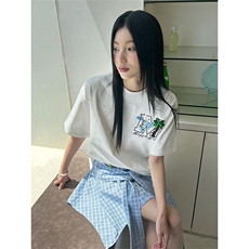H0869-P35刺绣220克螺纹领+包边拉肩休闲宽松情侣款短袖T恤，女装T恤，星座617A-2