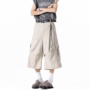 YC0551-P40美式大口袋工装七分裤男女夏季薄款潮牌宽松褶皱阔腿裤图片
