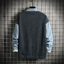 JK639-P75-现货网格牛仔夹克肥仔量足破洞印花大码，男装夹克，星座103A