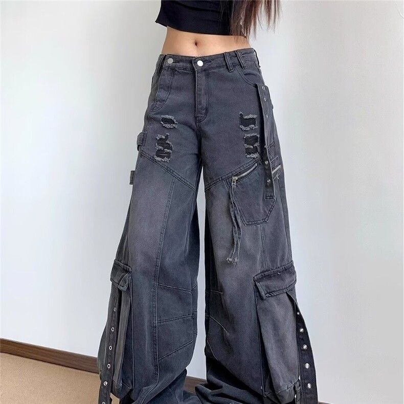 美式辣妹工装牛仔裤女春季2025新款高级感宽松休闲显瘦多口袋裤子,男装牛仔裤,星座506A