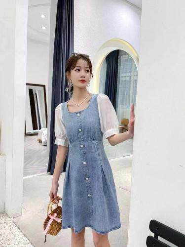 2021年夏季新品水洗牛仔拼接时尚连衣裙，女装连衣裙，圣伊敏