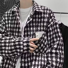 F572P48秋季毛呢夹克外套男长袖格子衬衫秋天韩版文艺宽松，男装衬衫，星座512-6