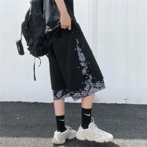 夏季侧边排扣腰果花休闲短裤男潮流假两件宽松运动五分裤DJ21-p28图片