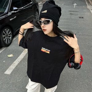 抖音得物高品质二开240克宽松纯棉美式潮牌三条杠织带短袖T恤图片