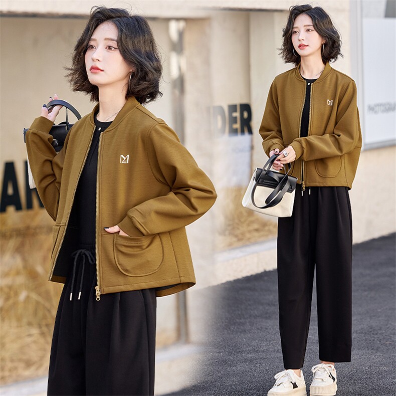 咸菜绿短外套卫衣开衫女春秋小个子休闲欧洲站欧货棒球服夹克上衣,女装短外套,梦懿尔
