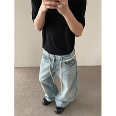 美式休闲宽松水洗弯刀设计款牛仔裤网络图，男装牛仔裤，星座410-7