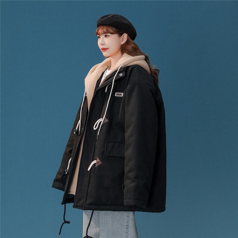 EQ160 假两件牛角扣呢料外套女加棉加厚棉衣overseas韩版 P148图片