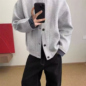 绿松石纽扣棒球领夹克男高档简约慵懒风百搭宽松休闲外套J3113图片