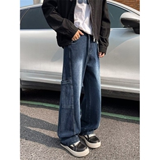 美式设计感小众阔腿工装牛仔裤男宽松新款休闲直筒拖地裤子，男装牛仔裤，星座410-6（原星座1304-1）