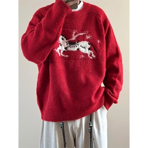 新款刺绣卡通提花圆领春秋冬季宽松休闲毛衣男女M9299-P56图片